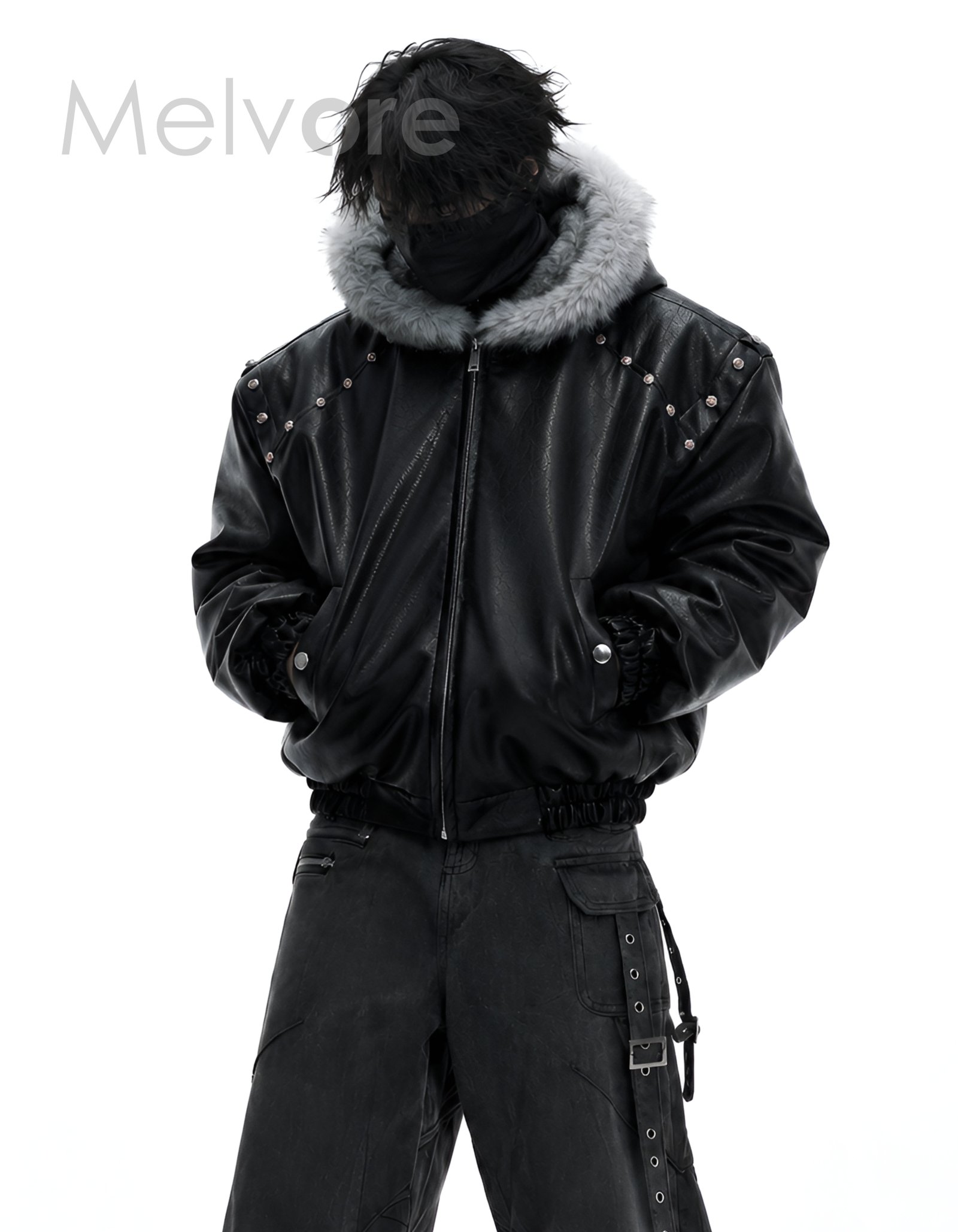 Black winters hood leather jacket